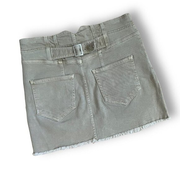 Free People Womens Corsette Denim Mini Skirt Sz 10 Tan Buckle Back Cut Off Boho - Picture 6 of 8
